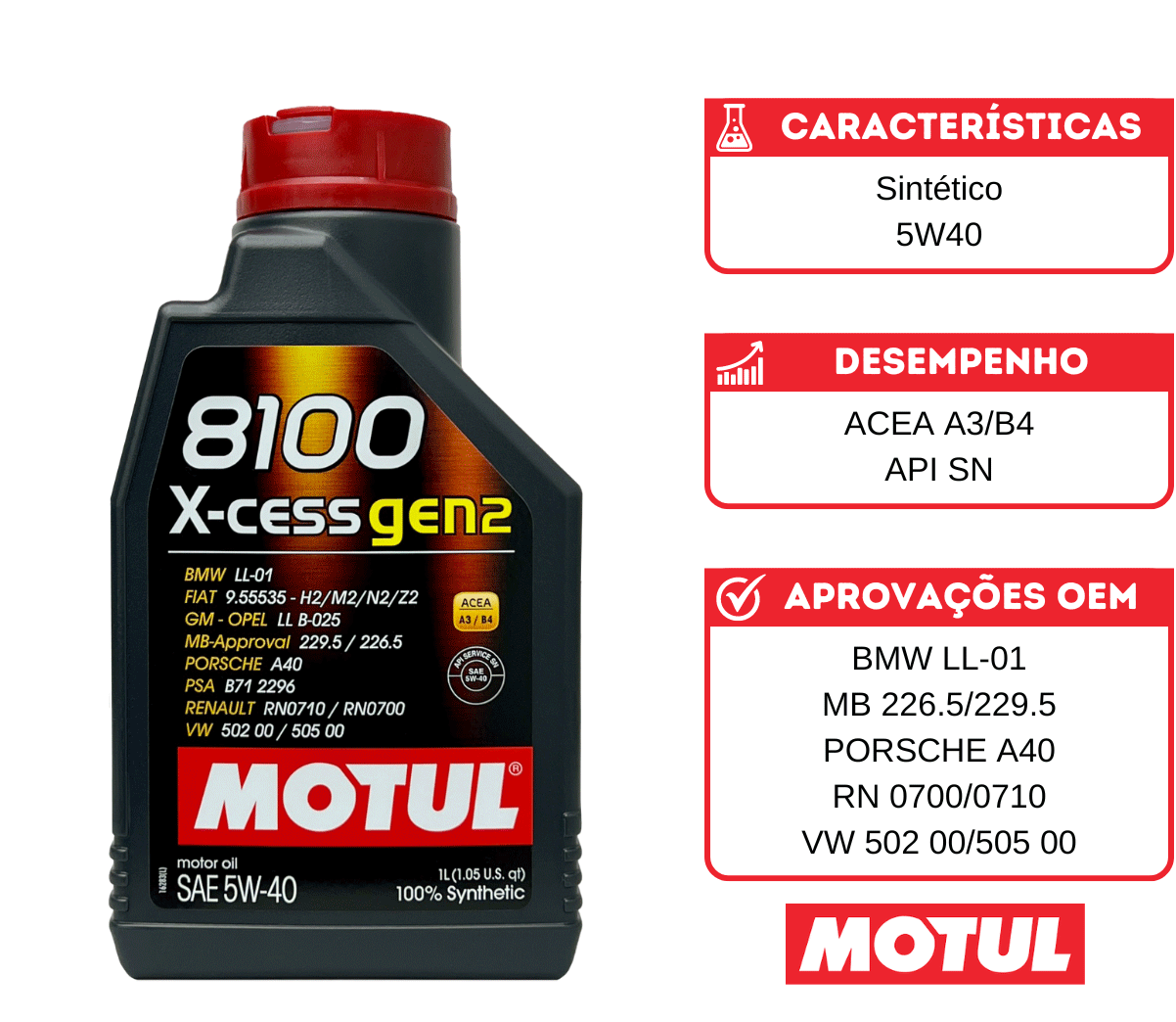 Óleo Motul 8100 X-cess 5w40 100% Sintético Carro Caminhonete Jet-ski