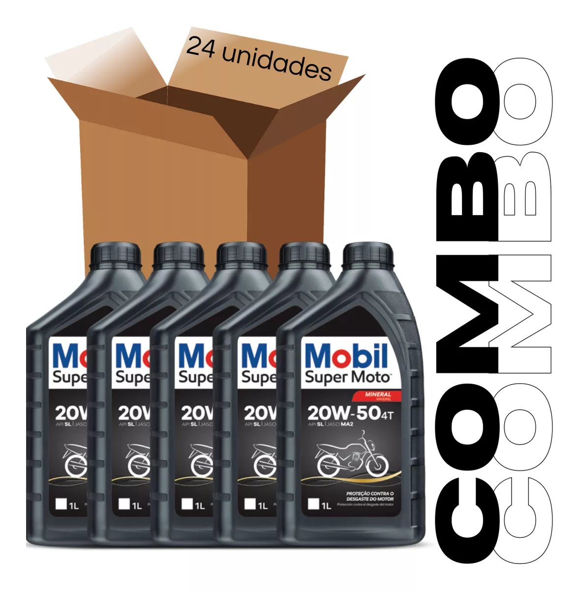 Caixa Óleo Mobil 24 Litros Motos Honda 20w50 Mineral 4t 24LTS