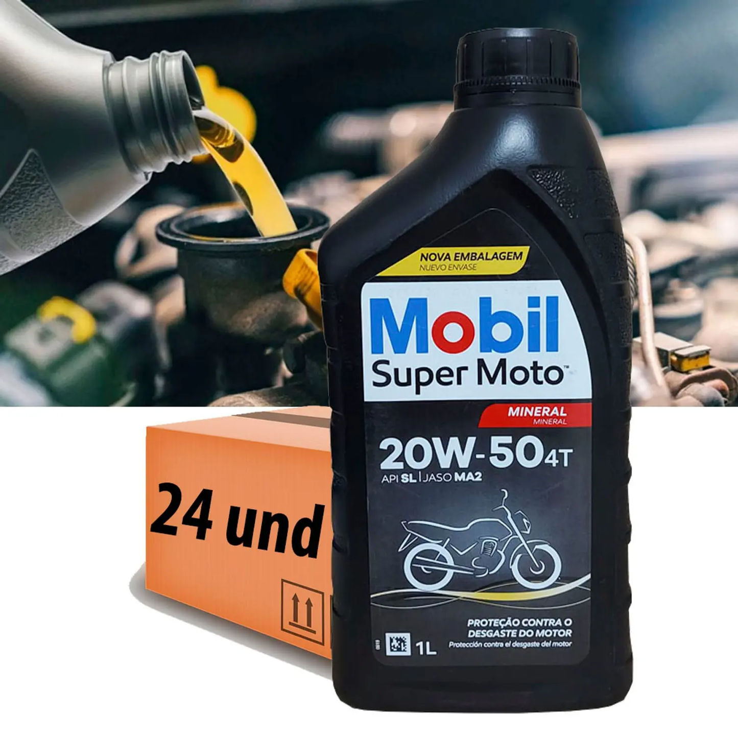 Caixa Óleo Mobil 24 Litros Motos Honda 20w50 Mineral 4t 24LTS