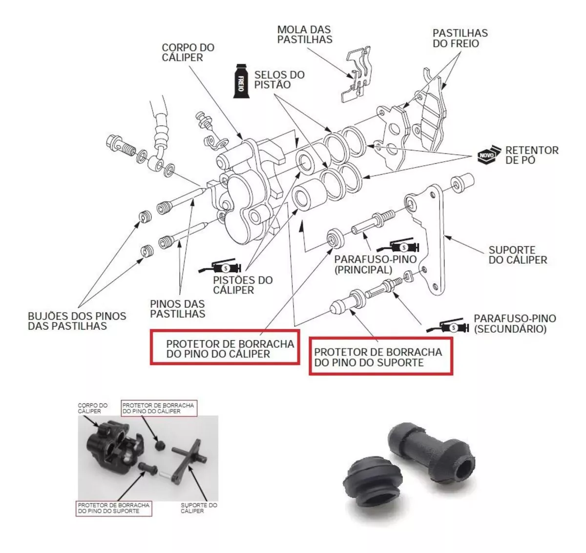 Borracha Reparo Pinça Freio Cg 150 Bros Cbx Fazer Xt660 Shadow F800 Gs650